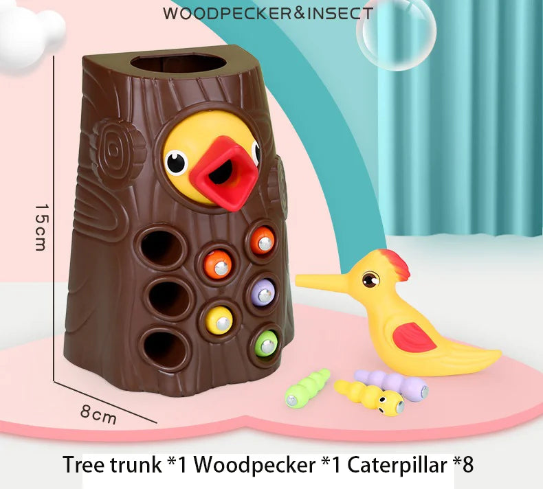 Montessori Hackspettslek – Magnetiskt mata mask-spelet