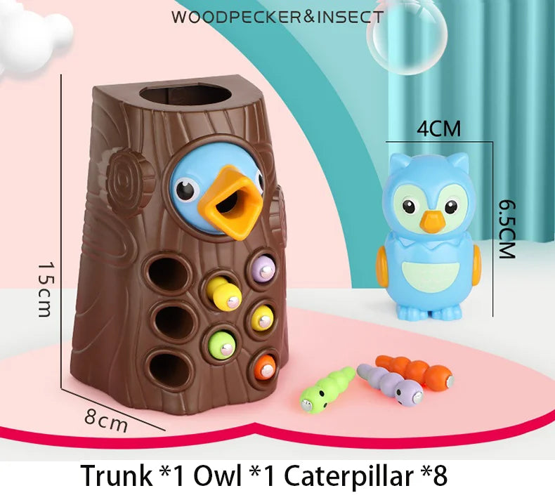 Montessori Hackspettslek – Magnetiskt mata mask-spelet